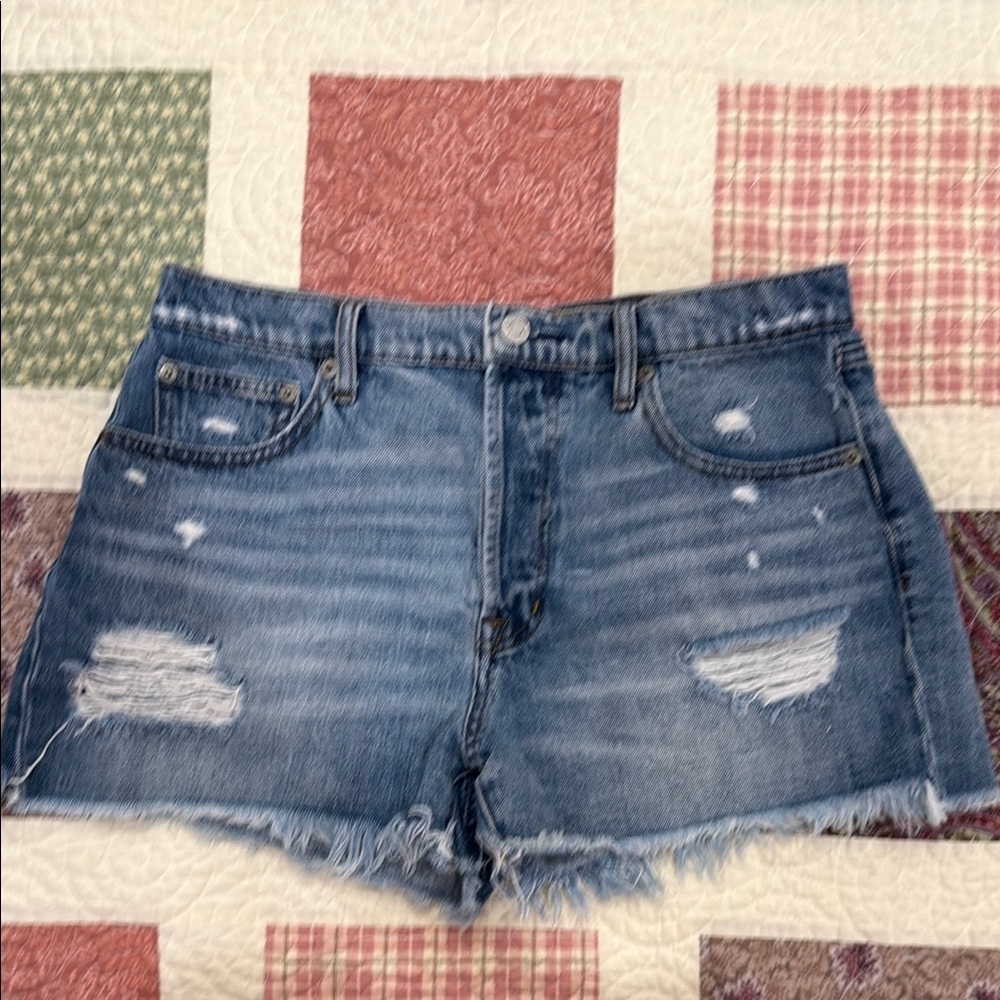 GAP Blue Jean Shorts with Distressed Details and Frayed Hem